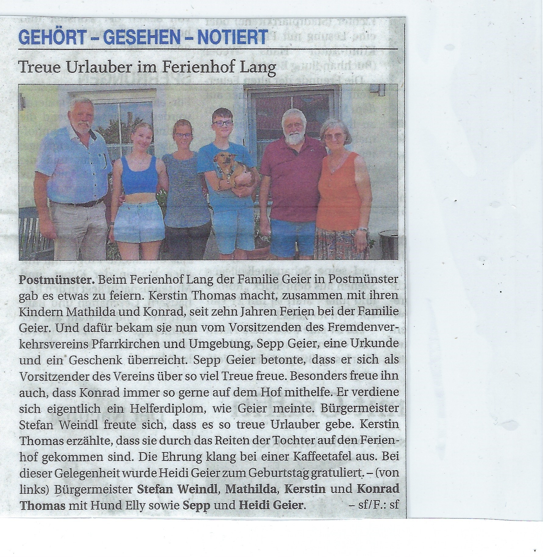 Ehrung Gäste 10 Jahre Urlaub auf Ferienhof
